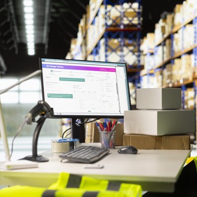 Empty professional warehouse space used for shipping cargo goods from online shopping local small brand, ensuring express delivery from the storage room depot. Supply room.